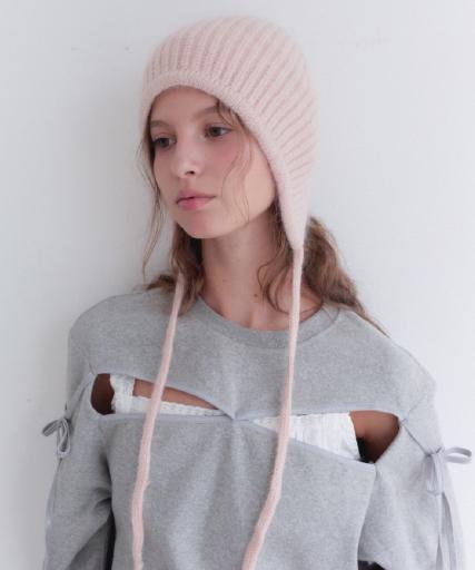 Laenilaeni Angora Strap Bonnet Beanie - Angora Strap Beanie [ Kitten Pink ]