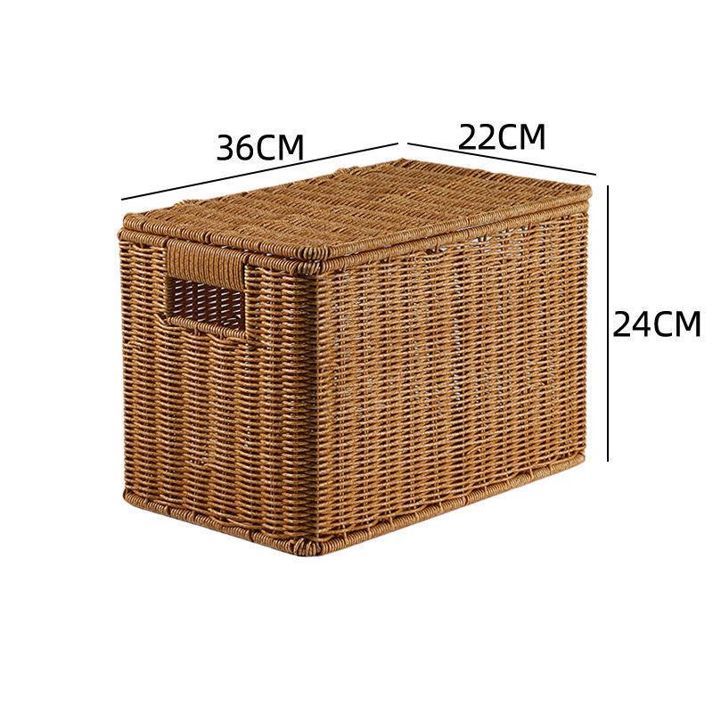 Nordic Style Rattan-Look Woven Storage Box with Lid for Bedroom and Household Organization.