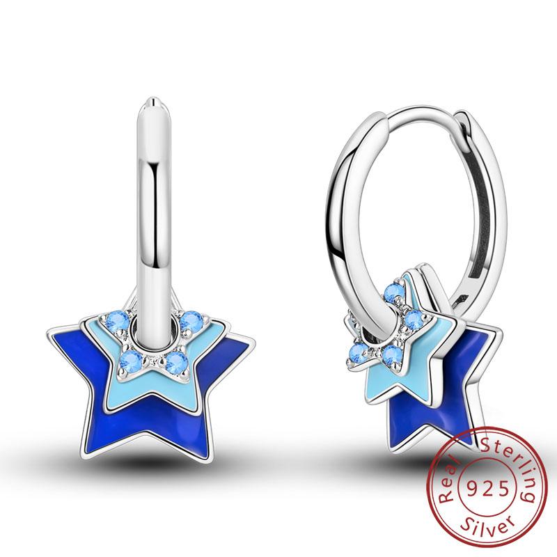 New 925 Silver Hoop Earrings Star Moon Stud Drop Earrings For Woman Party Wedding Accessories Fashion Jewelry Gift