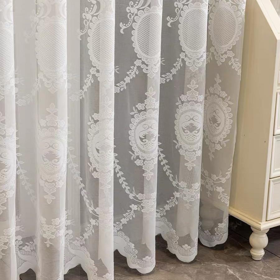 1pc Modern Embroidered Sheer Curtain Panel, 100% Polyester Rod Pocket Window Drapes for Living Room Bedroom, Geometric Pattern