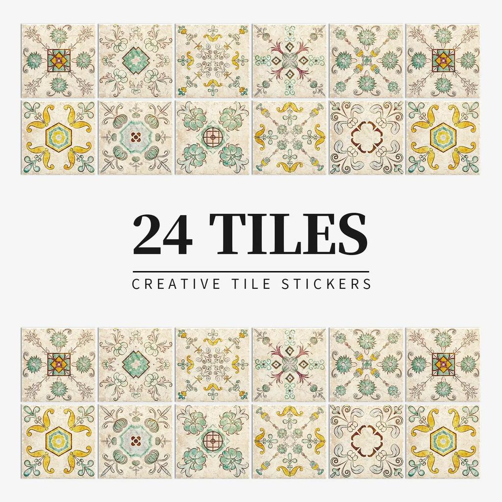 24Pcs Gray Moroccan Wall Sticker Art Water-Repellent Vinyl Peel And Stick Tile Sticker Home Decor Kitchen Bathroom