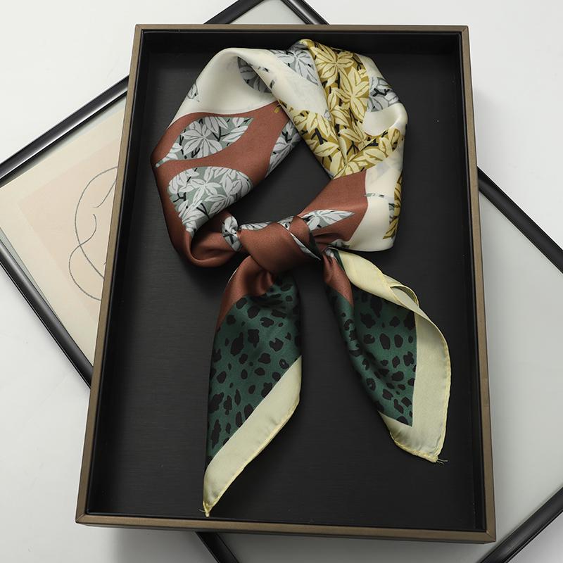 Luxury Brand  Silk Square Scarf Women Cat Neck Hair Tie Band Beach Hijab Kerchief Head Headbands Bandana Female Foulard 70cm