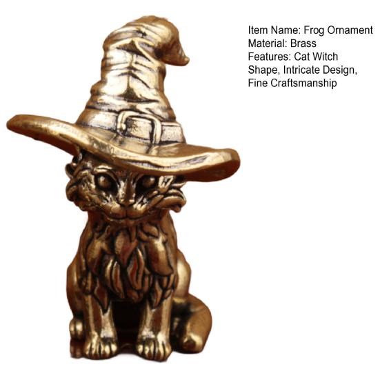 1/2Pcs Retro Cat Witch Ornament Solid Brass Sculpture with Wizard Hat Whispering Story Sculpture Desktop Art Decor