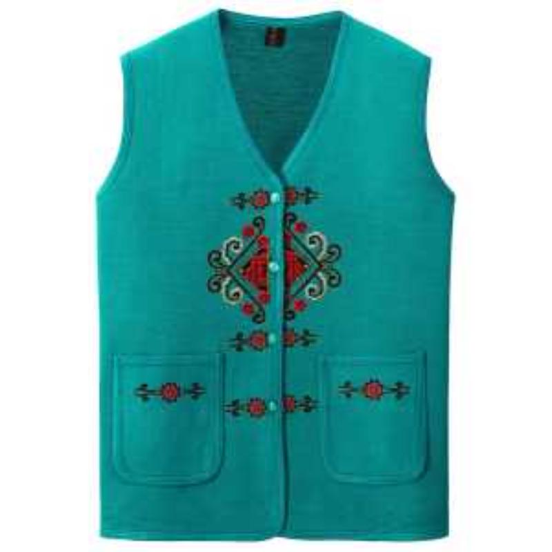 Female Elderly Embroidered Cardigan Grandma Autumn Wear Horse Clip Elderly Vest Wife Sweater