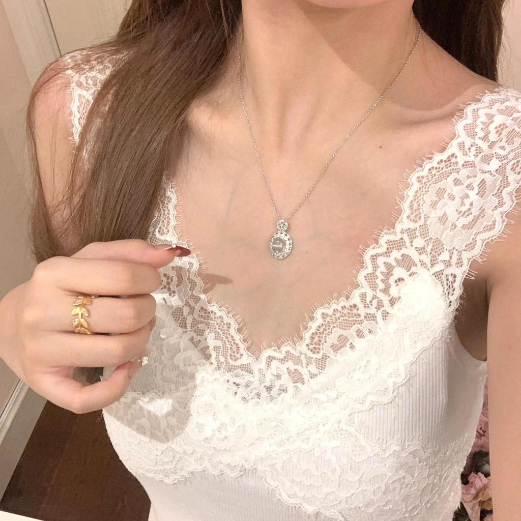 Light Luxury Chinese Natural Agate Chalcedony Pigeon Egg Jade Pendant Necklace Simple Atmosphere Versatile Female Collarbone Chain