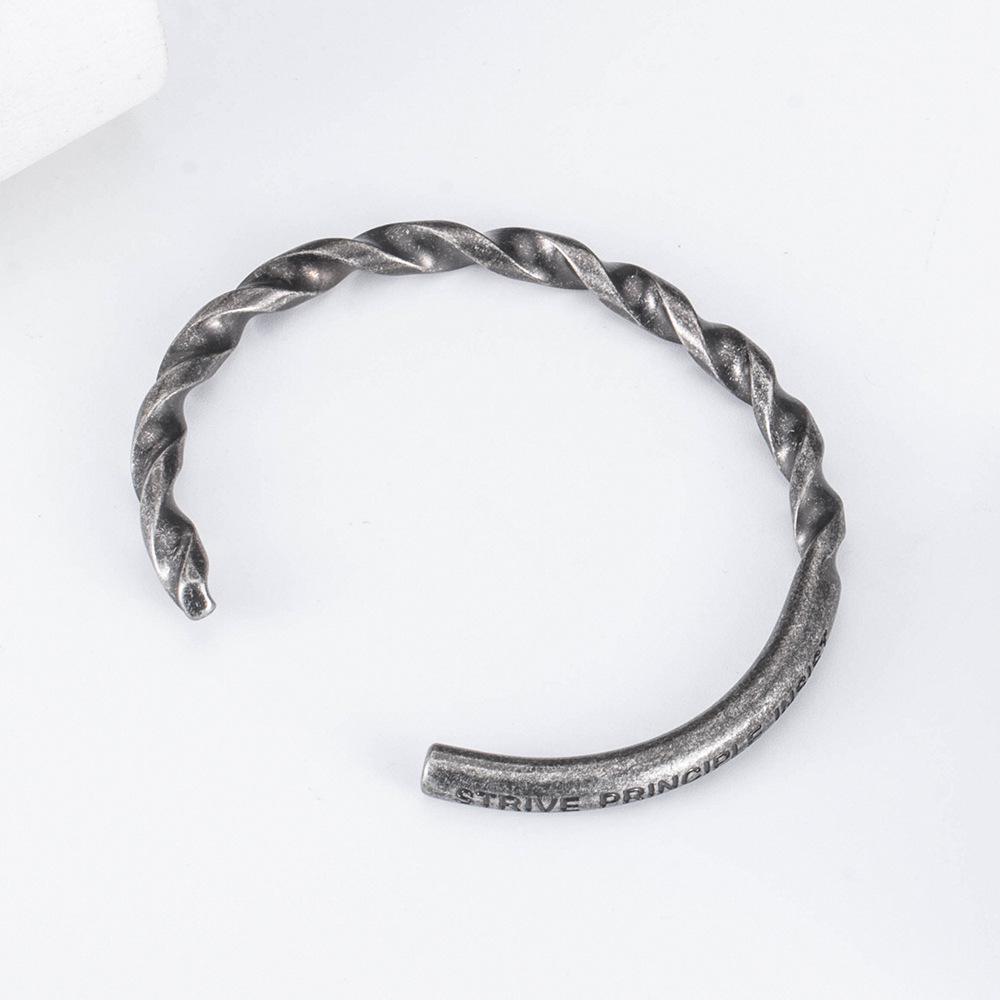 Unisex Retro Titanium Steel Bracelet: Engraved Stainless Steel Open Bangle for Students