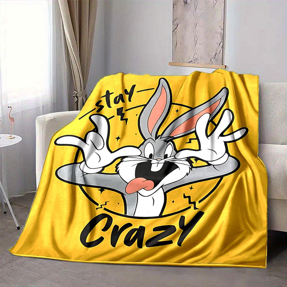 1pc Bugs Bunny Crazy Flannel Throw Blanket Lightweight Soft Warm All Season Blanket for Sofa, Bed, Travel,L1028060