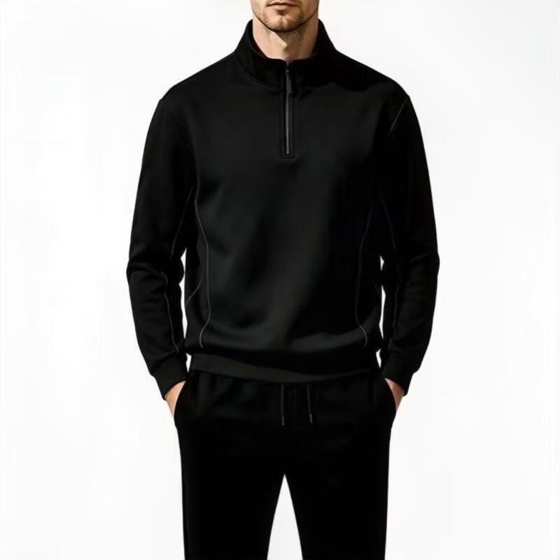 Qiaogrui Men's Stand-Up Collar Half-Zip Long Sleeve T-Shirt