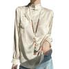 2024 Spring/Summer Women's Chinese Style Satin Jacquard Stand Collar Shirt
