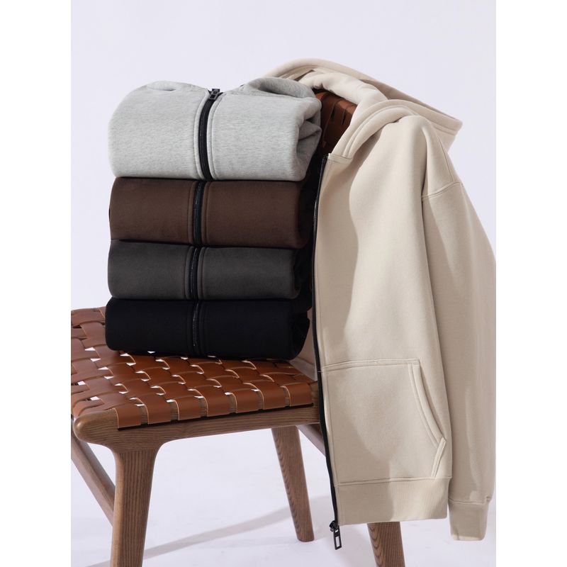 Foreign Trade Japanese-Style Autumn and Winter Fleece-Lined Thick Warm Zip-Up Hoodie for Men and Women, Couple's Casual Hooded Sweatshirt Jacket