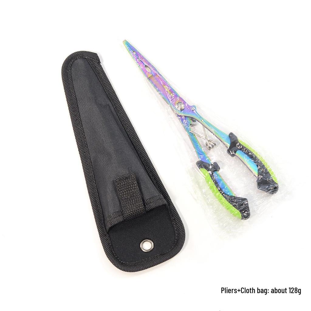 Long Nose Multifunctional Fishing Pliers: Lure, Fish Mouth Clamp, Hammer, Line Cutter, and Hook Control Tool.