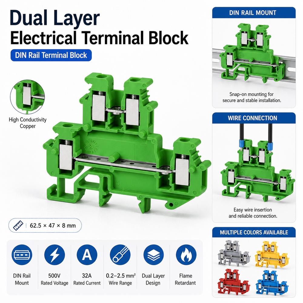 Double Level Electrical Terminal Block 2.5mm DIN Rail Terminal  Distribution Box