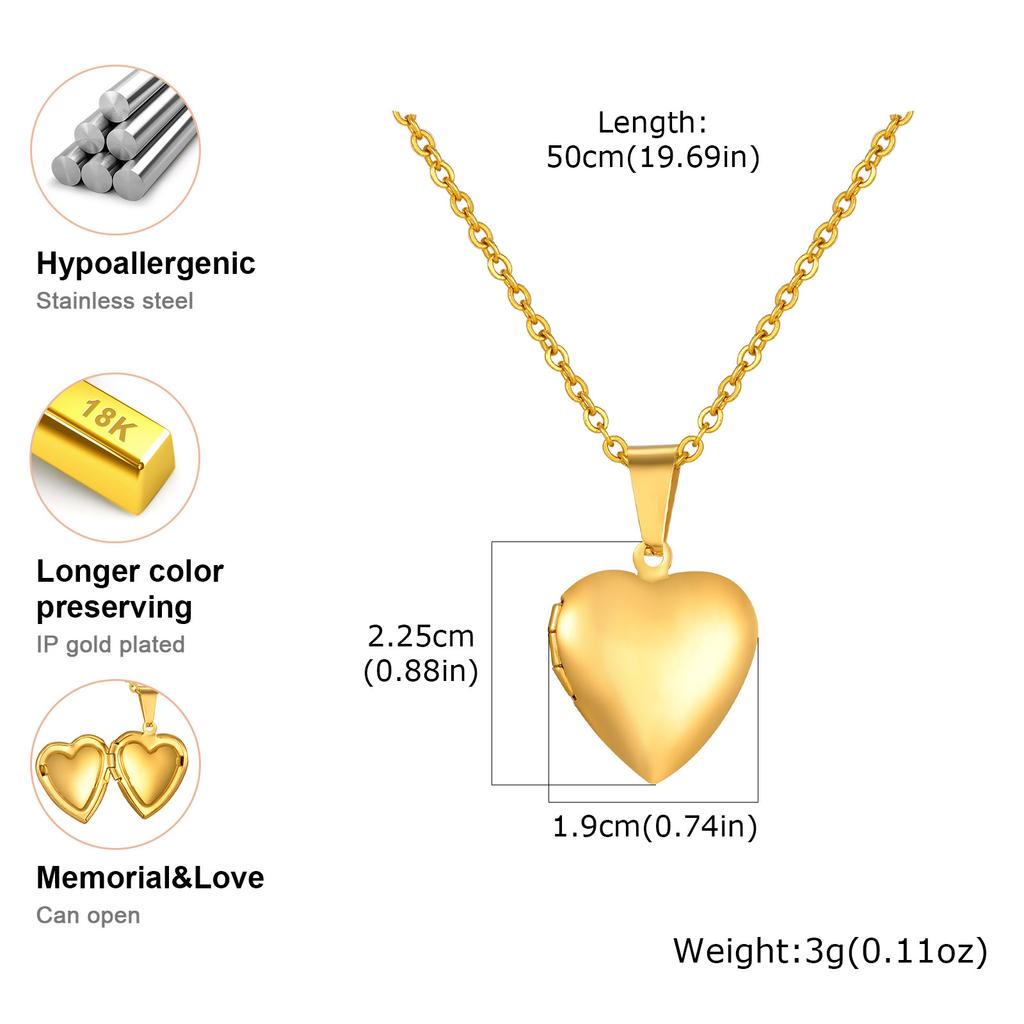 Vnox Free Custom Photo Image Necklaces, Stainless Steel  Can Open Texture Heart Locket, Family Memorial Jewelry Gifts