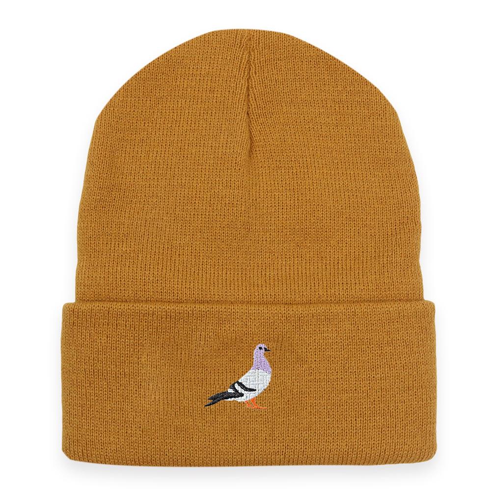 Men's and women's knitted hats for autumn and winter, warm pigeon embroidery pattern pullover, brimless woolen hat