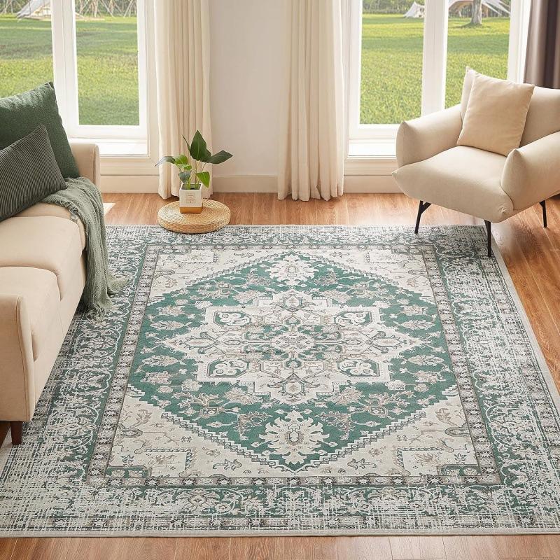 Light Luxury Retro Floral Imitation Cashmere Wash Back Carpet Living Room Kitchen Coffee Table Anti-Slip Mats Home Decor