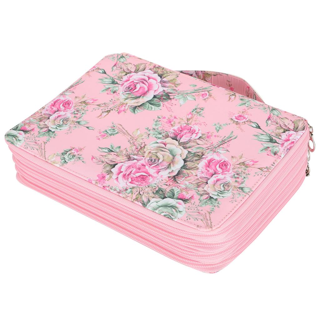 Pencil Case 200 Slots Rose Printed 4‑Layer Zipper Pen Holder Stationery Storage Pocket