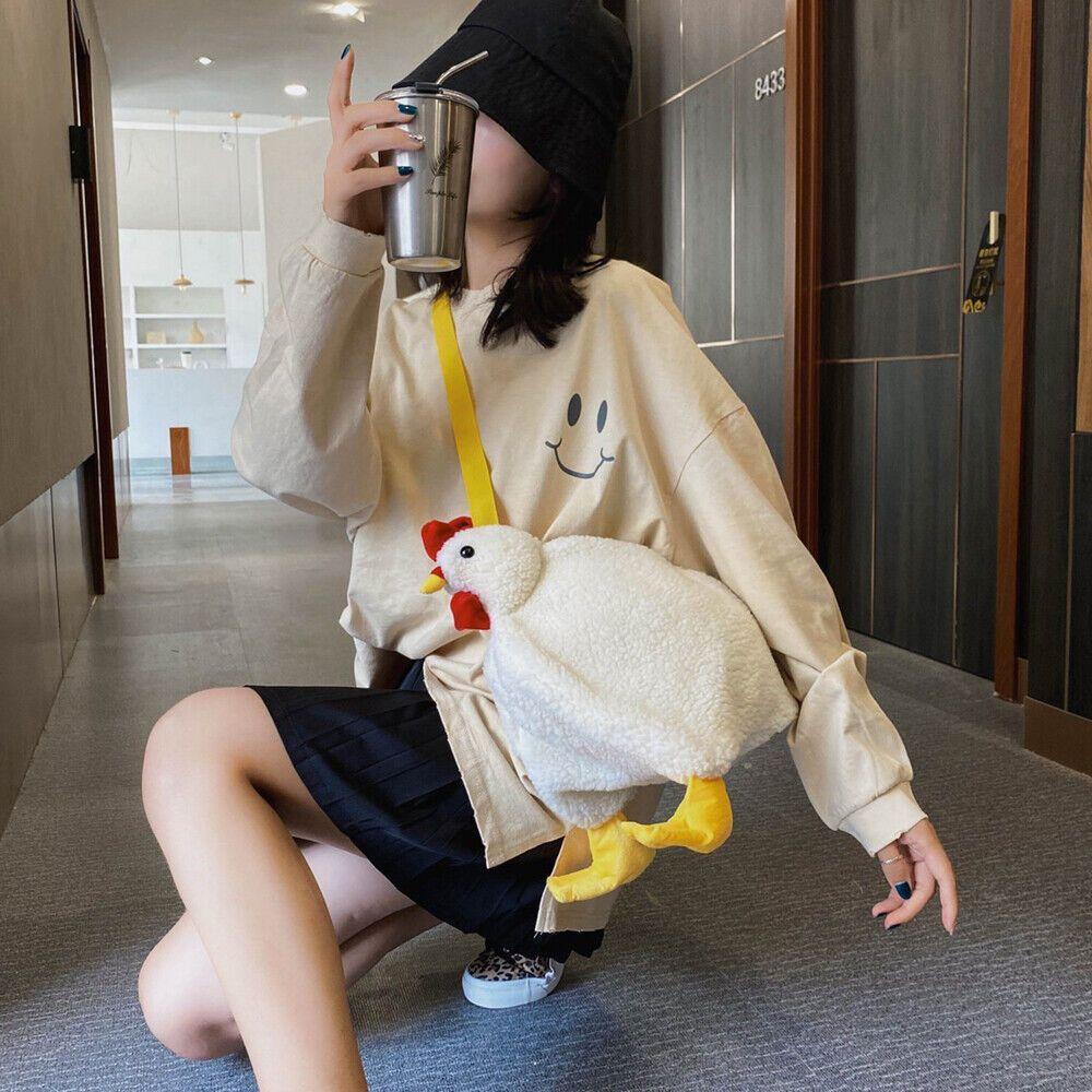 Fashion Women Hen Shape Plush Bag Cute Cartoon Chicken Shoulder Bag Work Travel Satchel For Women Girl Handbags Crossbody Bag