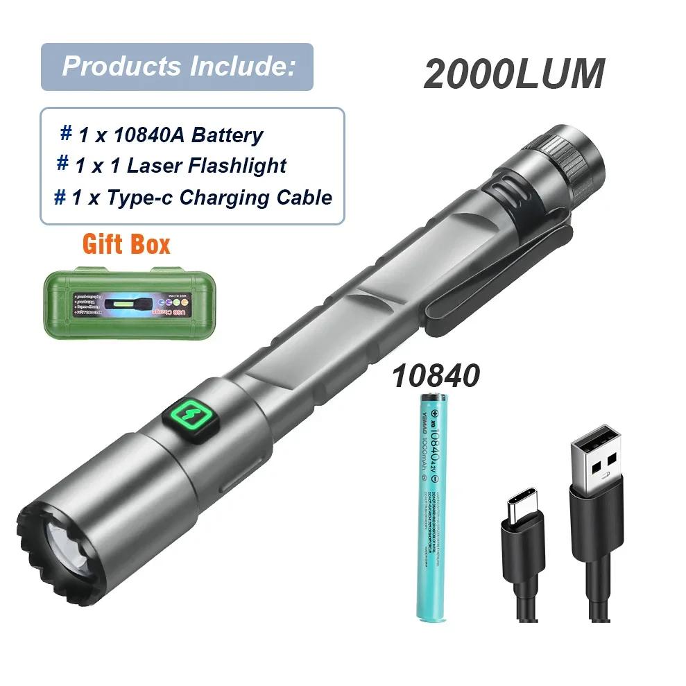 Mini Portable LED Flashlight Built-in Battery Torch With Pen Clip Tail Magnet USB Rechargeable Outdoor Camping Fishing Lantern