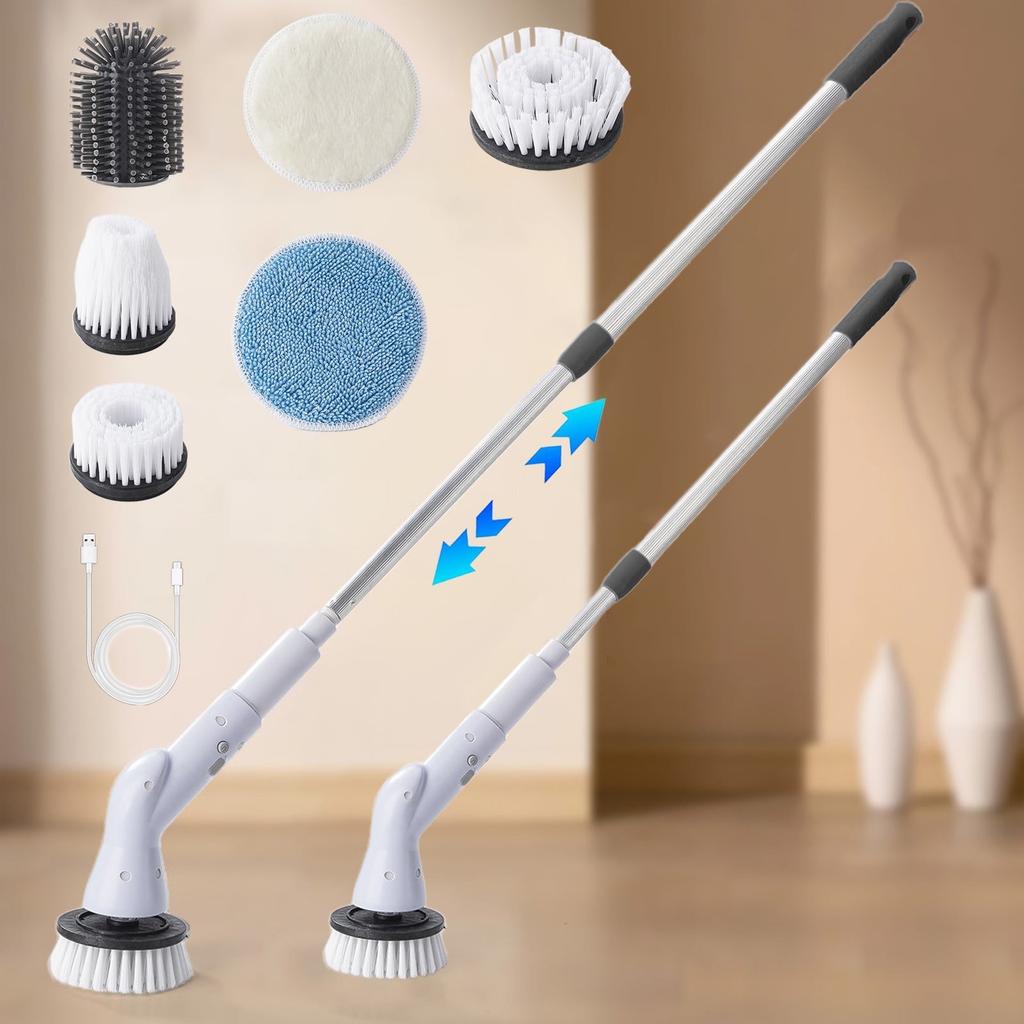 Cordless Electric Spin Scrubbers For Cleaning Shower With 6 Brush Heads Electric Spin Scrubber Cordless For Bathroom Floor