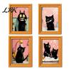 Cute Pumpkin Spooky Ornaments Wooden Black Cat Fridge Magnet, Seasonal Cartoon Kitchen Bathroom Decor, Autumn Home Decorations Theme Photo Frame