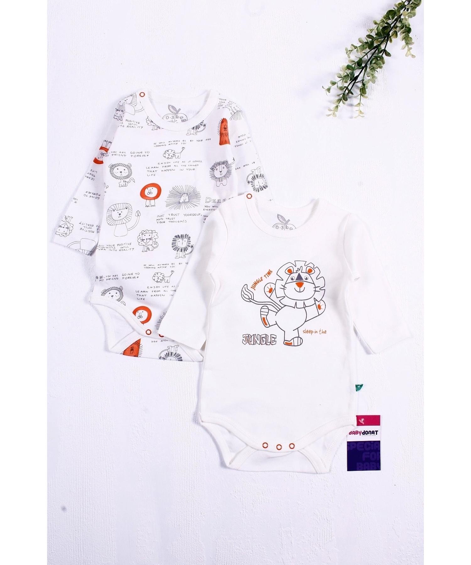 

Комплект из 2 пар боди для мальчика с длинными рукавами и рисунком льва