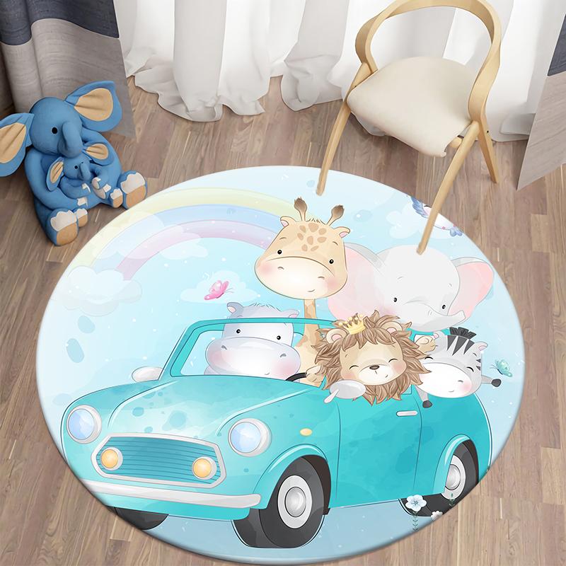 Round Rug Home Decor Rug Cartoon Animal Pattern Rug Floor Mat Kids Bathroom Living Room Decor Rug