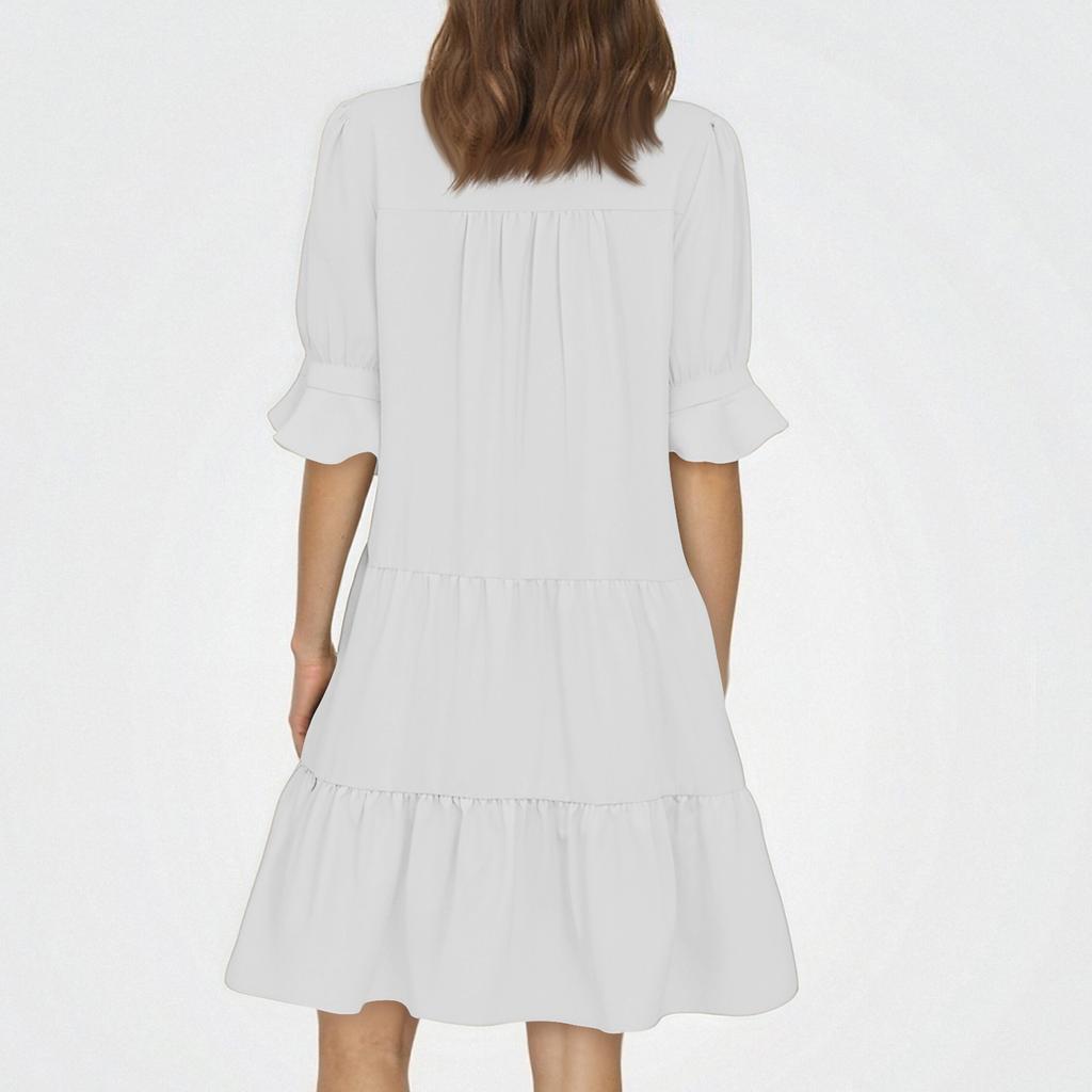 Women's Fashion Casual Slim Middle Sleeve V-Neck Ruffle Dresses