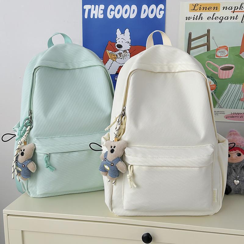 Schoolbag Solid Color Small Fresh Versatile Backpack Large Capacity Student School Bag Campus Premium Commuter Leisure Travel Backpack