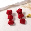 French Romantic Valentine's Day Bright Silk Ribbon Three-dimensional Rose Patchwork Pendant Earrings, a Light Luxury and High-end Look for Women