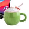 INS Popular Summer Coconut Mug 3D Coconut Shaped Funny Coffee Cups With Straw Lid 430ml Cute Ceramic Drinkware For Home Office