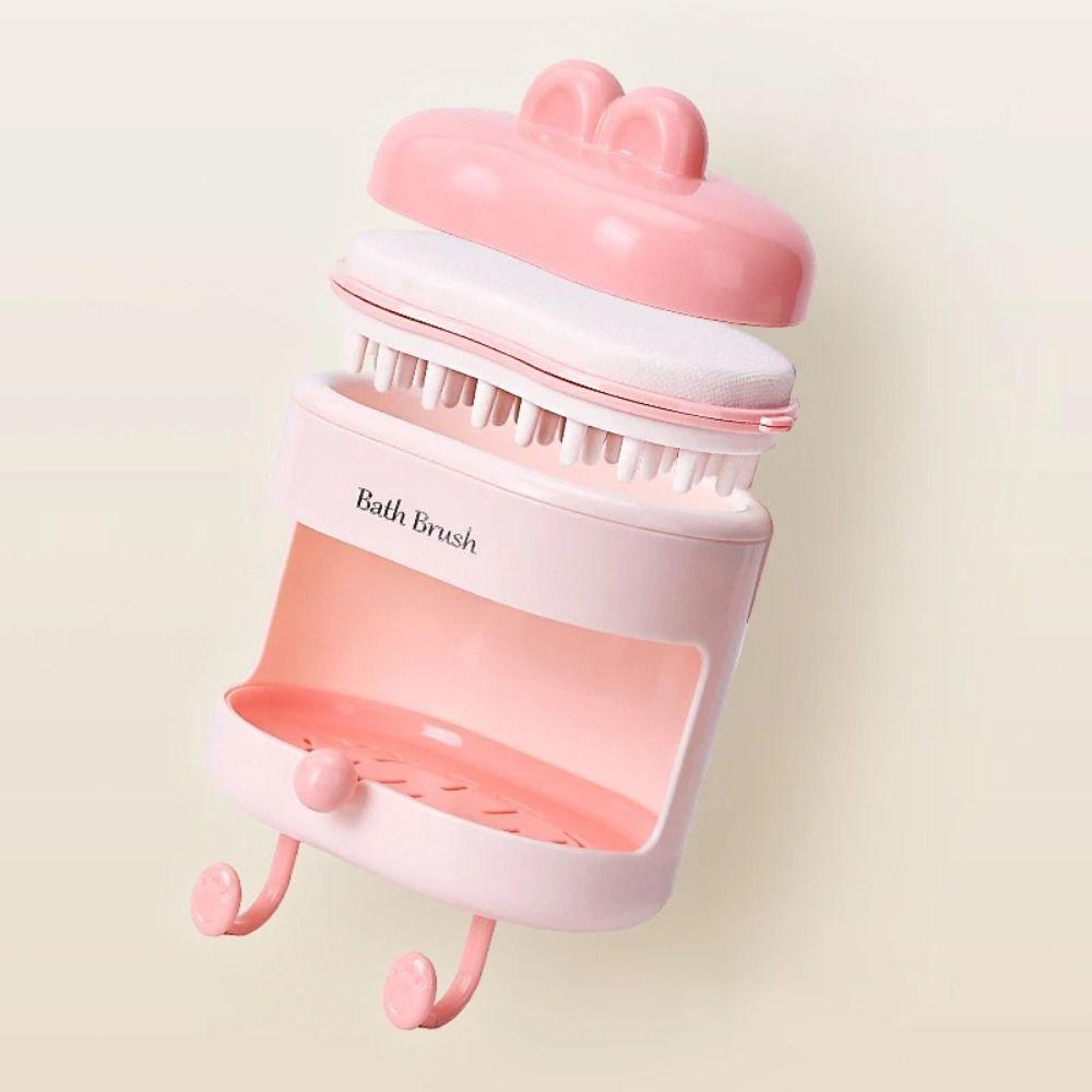 Wall Mount Soap Box with Soft Brush 3 In 1 Drain Water Soap Shelf  Bathroom