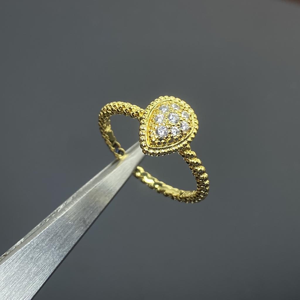 Electroplated gold full diamond water drop ring with an open ring. Advanced fashion gift