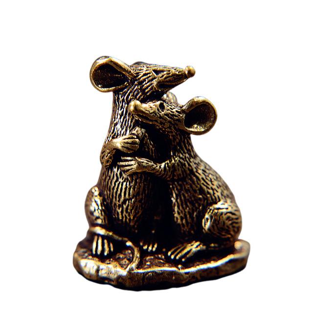 Antike Messing-Mäuse-Paar-Figuren Miniatur-Schreibtisch-Ornament Ratte Kleine Statue Wohnzimmer Heimdekoration Handwerkszubehör