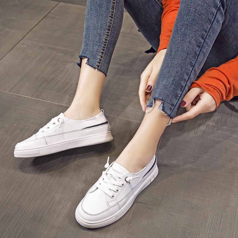 First Layer Cowhide Shoes Women's Shoes 2025 New One-pedal Board Shoes Casual Sports Flat-soled Single Shoes Leather Flat Heel Comfortable