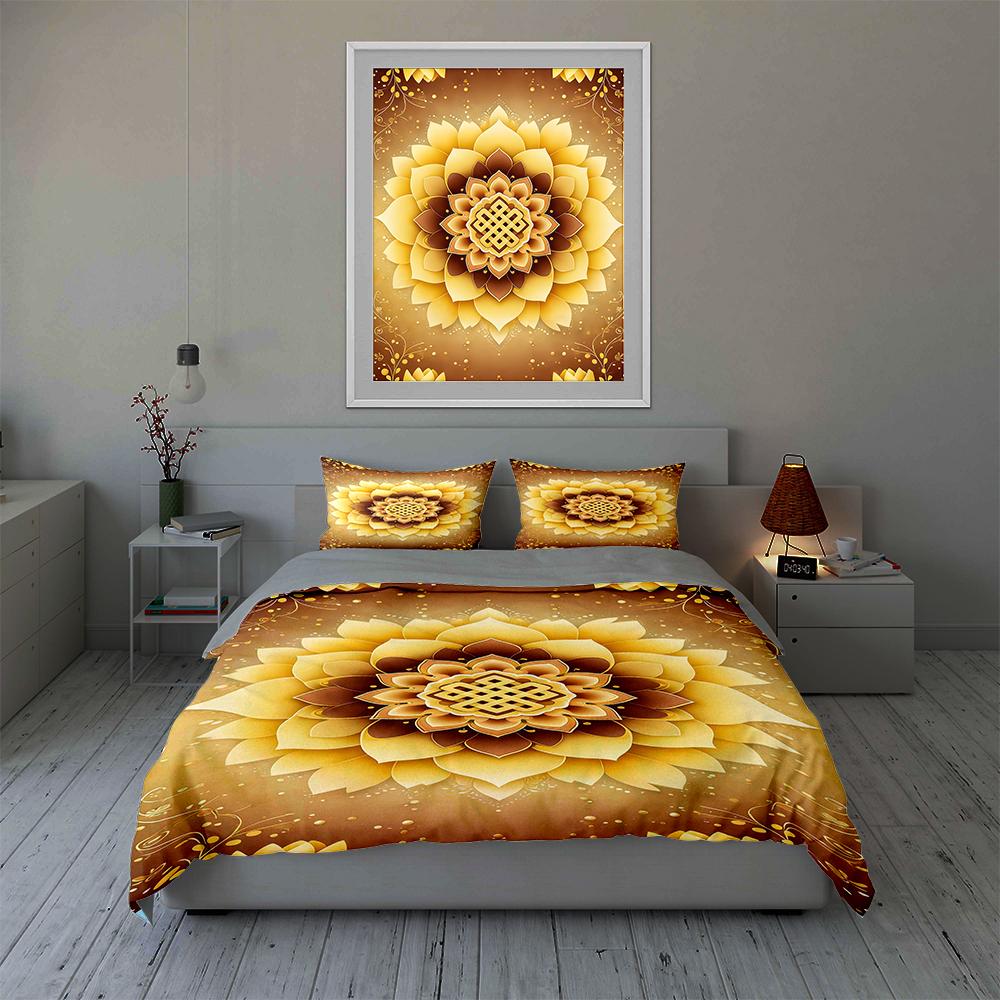 Golden floral mandala. Bedding Duvet cover sets Duvet covers Pillowcases gifts (1 * Duvet Cover 2 * Pillowcases, without duvet insert)