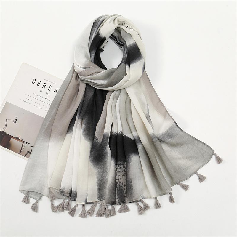 Fashion Luxury Petal Floral Tassel Viscose Shawl Scarf Lady High Quality Wrap Pashmina Stole Bufandas Muslim Hijab 180*90Cm