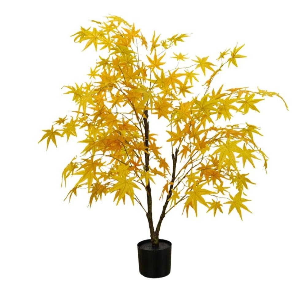 PVC Maple Tree Artificial Tree With Planter 3.9ft/4.9ft/5.9ft Faux Leaves Branches Maple Tree For Fall Party Home Decoration