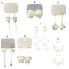Fashion Trend White Acrylic Flower Drop Earrings Female Alloy Tassel Chain Pendant Earrings Korean Wedding Earrings