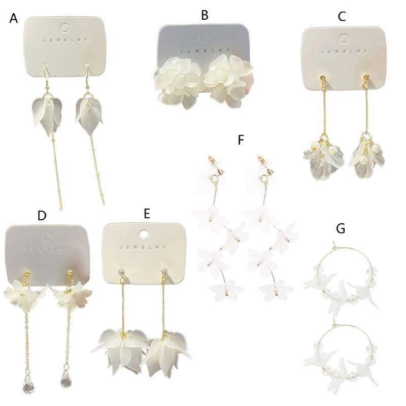 Fashion Trend White Acrylic Flower Drop Earrings Female Alloy Tassel Chain Pendant Earrings Korean Wedding Earrings