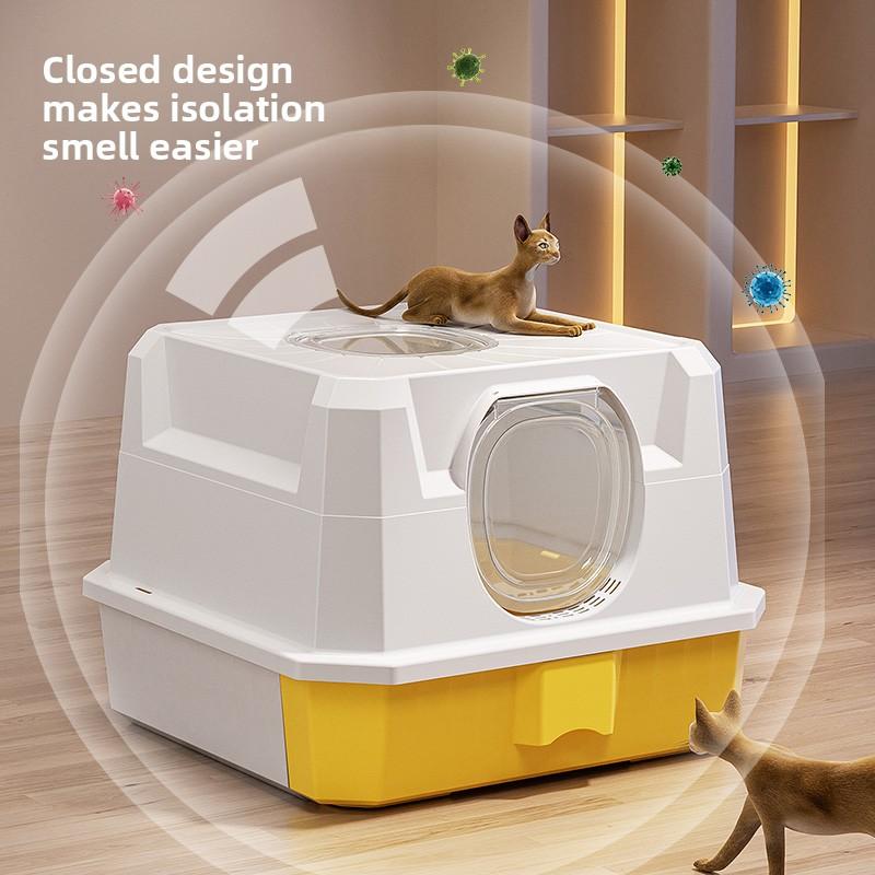 Large Enclosed Cat Litter Box with Top Entry Odor-Proof Drawer System Cat Toilet Anti-Splash Pet Potty High-Sided Cat Bedpans