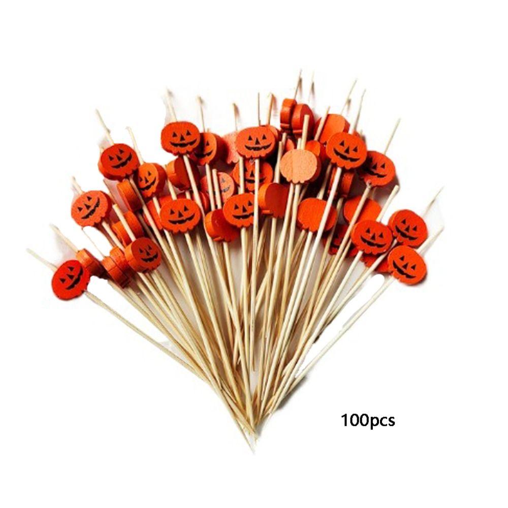 100pcs Smooth Surface Skull Bamboo Stick Natural Material Cocktail Sticks Toothpick  Thanksgiving