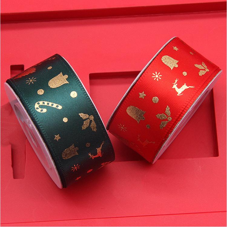 Hot Sale Polyester Satin 2.5cm Small Roll 10 Meters Christmas Printing Polyester Gift Box Ribbon