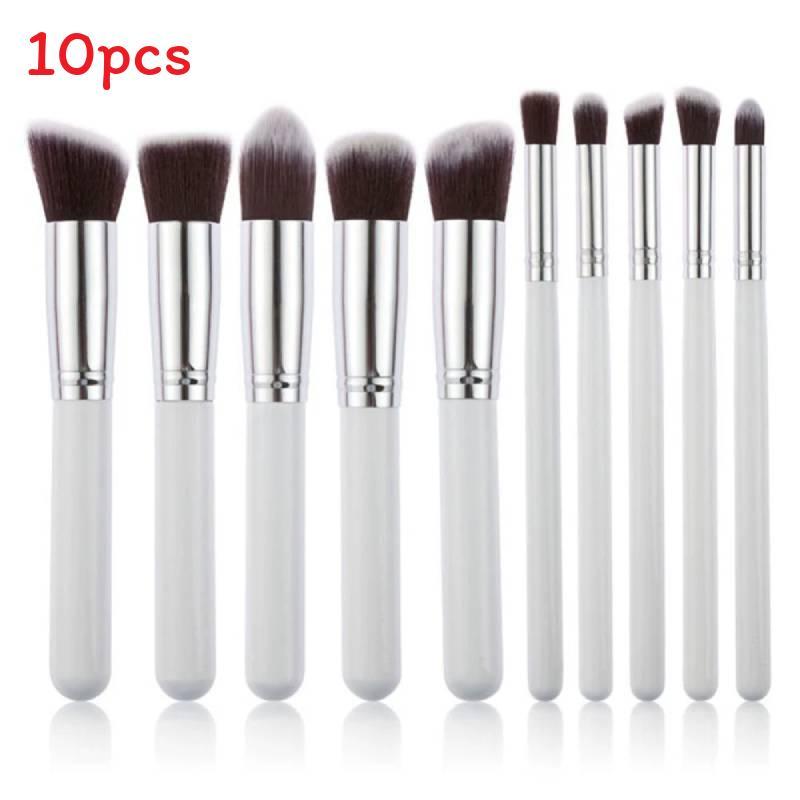 

Makeup Brush Set With Artificial Fiber Bristles And Wooden Handles For Professional Artists White Silve