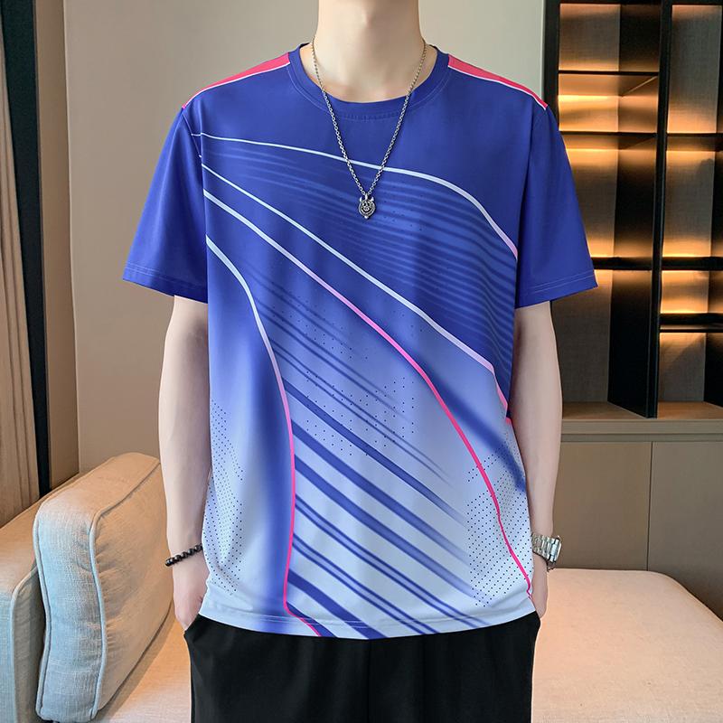 Ice Silk T-shirt Men s Thin Loose Elastic Quick-drying Sports Short-sleeved Top 2XL синий