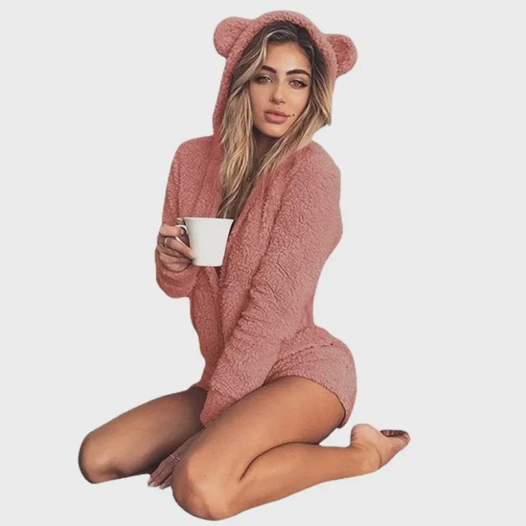 Available: 2018 Autumn/Winter Hooded Long-Sleeve Plush Jumpsuit, Sizes S-5XL