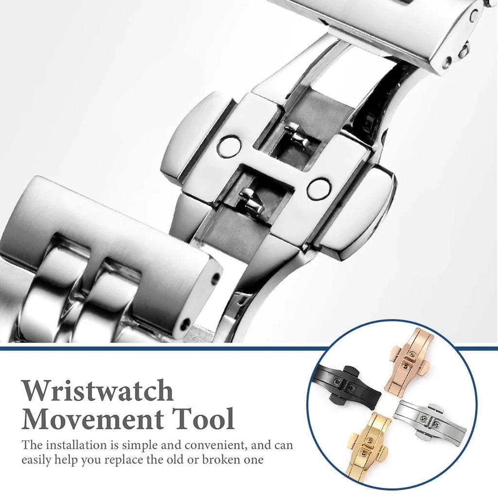 Polished Stainless Steel Buckle Watch Band Button Butterfly Clasp Double Press Folding Buckles Universal Strap Watch Accessories