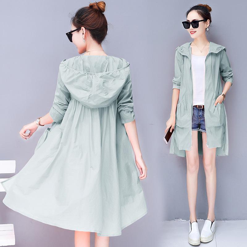 Women's Summer Thin Section of Seven Colours Short Section of Large Size Zip Hooded Long-sleeved Sun Shirt