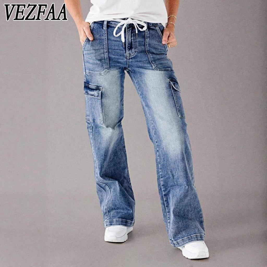 VEZFAA Pantaloni e capris a vita alta con stampa tinta unita casual alla moda da donna
