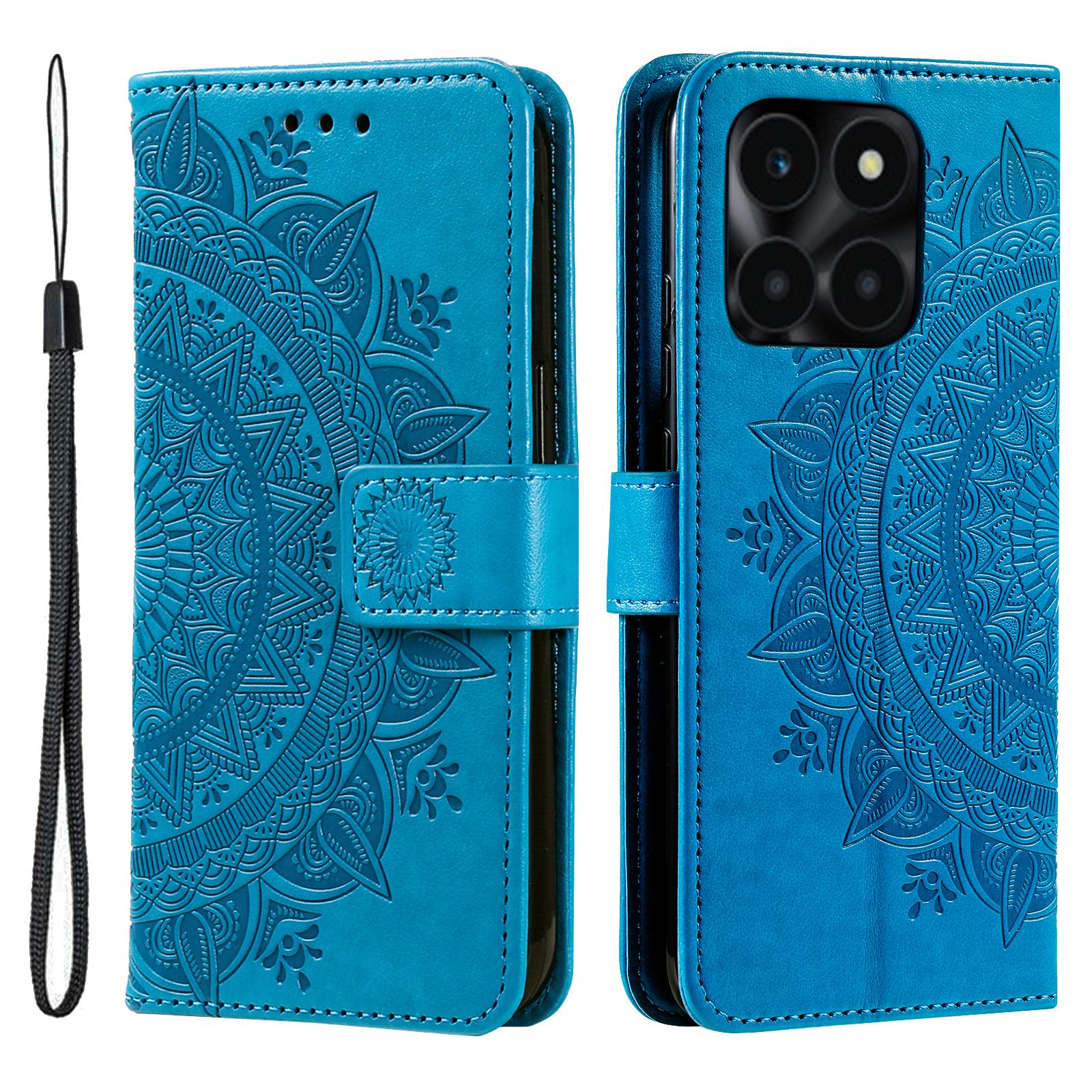 

For Honor X6b 4G Case Imprinted Totem PU Leather Wallet Stand Phone Cover Blue