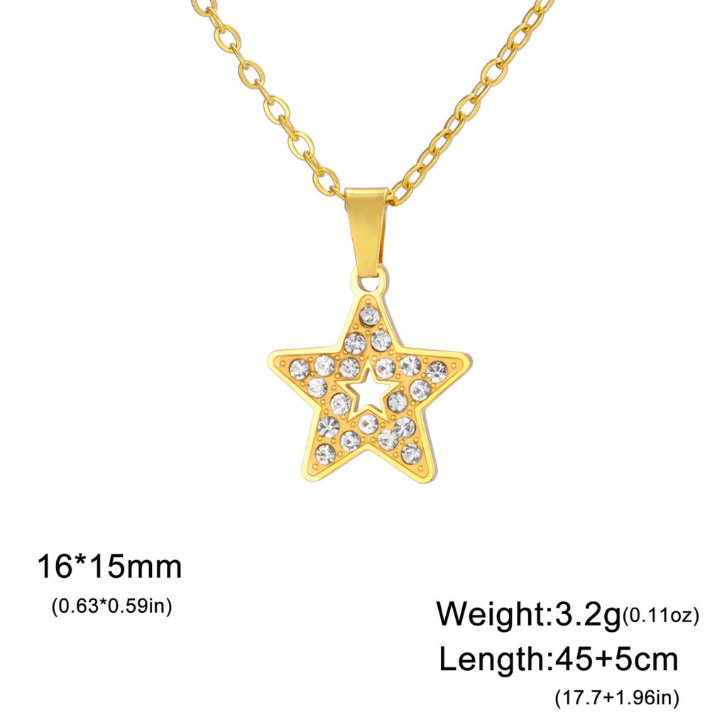 Rhinestones Heart Necklace for Women Stainless Steel Fashion Pentagram Star Pendant Chain Valentine's Day Jewelry Gift